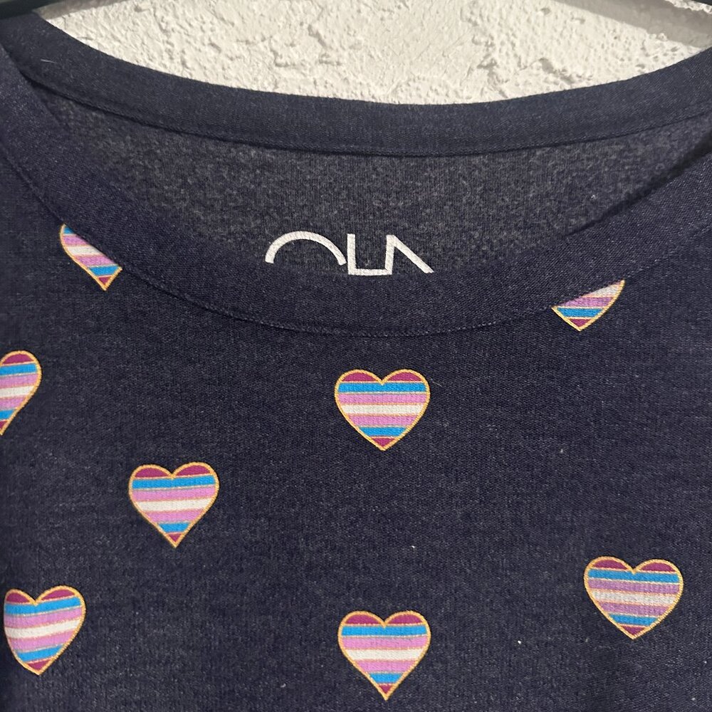 Chaser Navy Heart Print Long Sleeve Top Size S - Picture 3 of 9